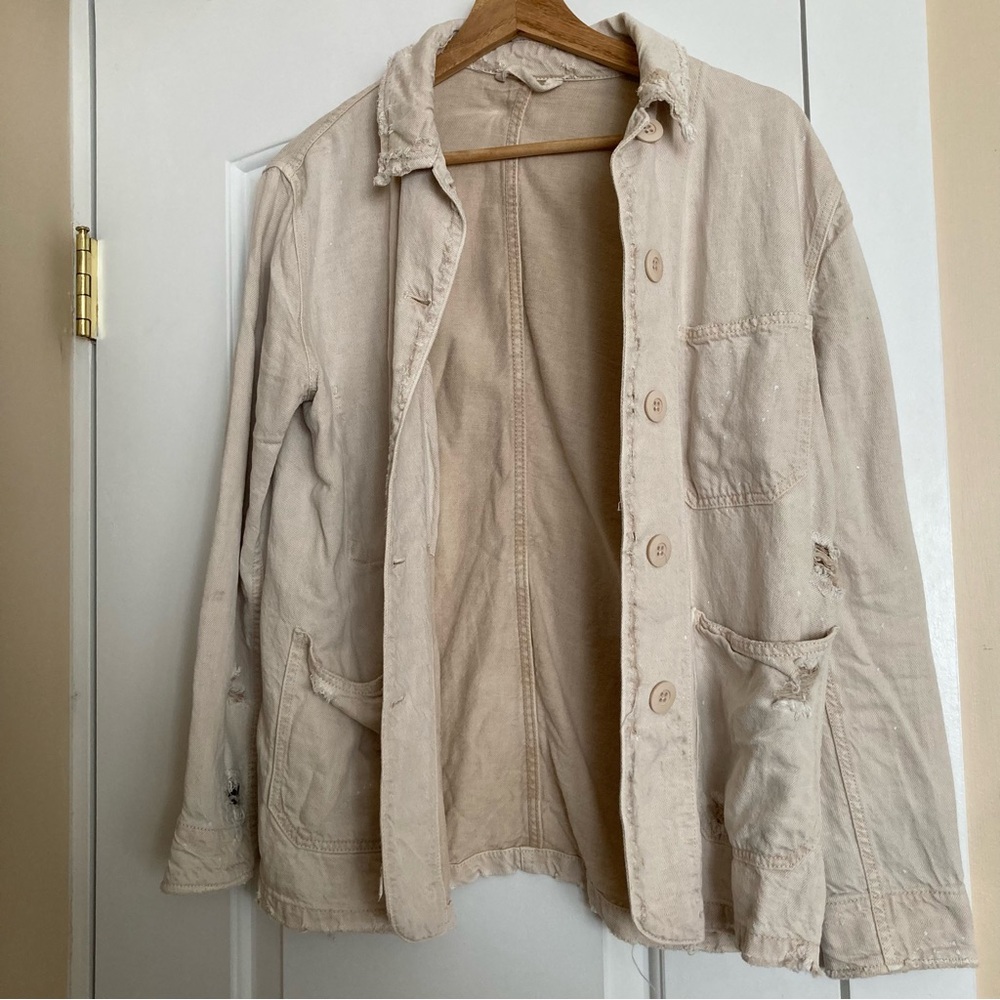 Free People Denim Loco Chore Jacket In Antique Pearl